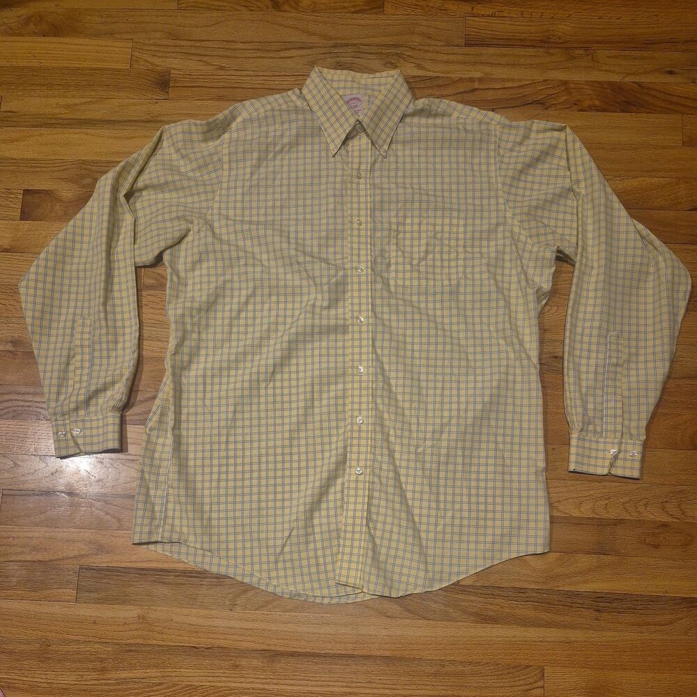 Brook Brothers Shirt Men 17 1/2 6/7 Yellow Blue Plaid Original Polo Shirt Preppy